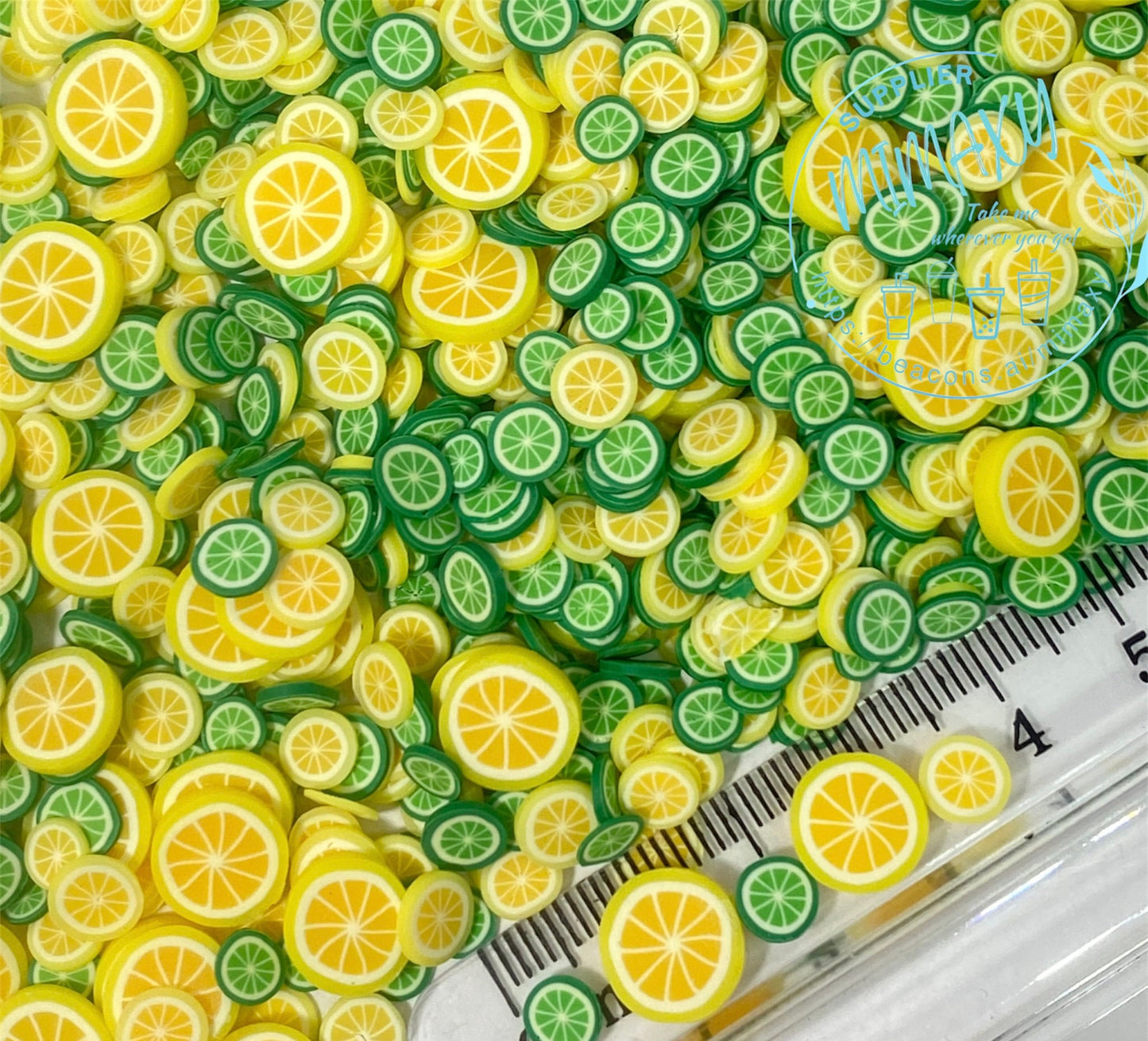 5mm Mix Lemon Limes & Orange Fruit Sprinkle Slime Polymer Clay Slice Slices Fake Bake Nail Art Faux Craft Ships, LEMON 003