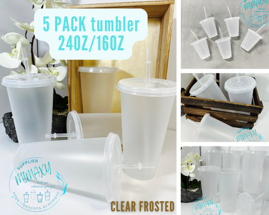24oz & 16oz Clear Transparent cold cup / blank cup / Clear Transparent GLITTER cup lid and straw / white matte tumbler