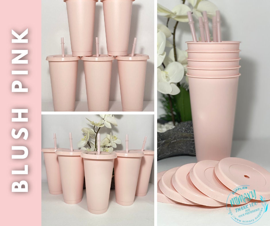 SET OF 5 Blank 24oz. Pastel Matte Colored Plastic Tumbler, 24oz. solid color cold cup, cup with straw and lid, Reusable, venti, lid & straw