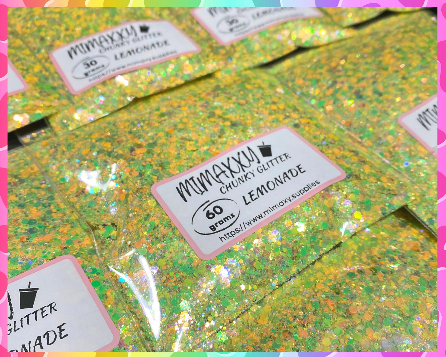 LEMONADE, Shaped Glitter, Chunky Glitter Mix, Cosmetic Glitter,Nail Art, Resin art,Snow Globe Tumbler,Craft, YELLOW, iridescent, Bright 001