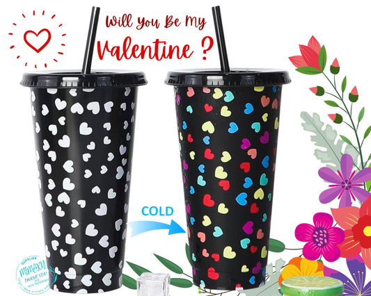 24oz. HEART TUMBLER, Bundles of 5 Cups, Valentines day gift, Mother's Day, gift, Color Changing Cold Cups, DIY, be my valentine, blank, Love