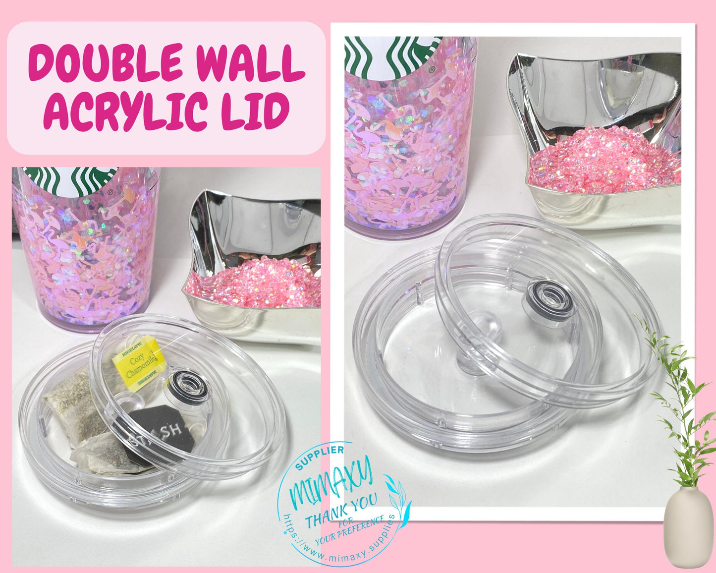 NEW FILLABLE Acrylic double wall LID, snow globe lid, accesories, double, wall, tumbler, plastic, resin, rhinestone,