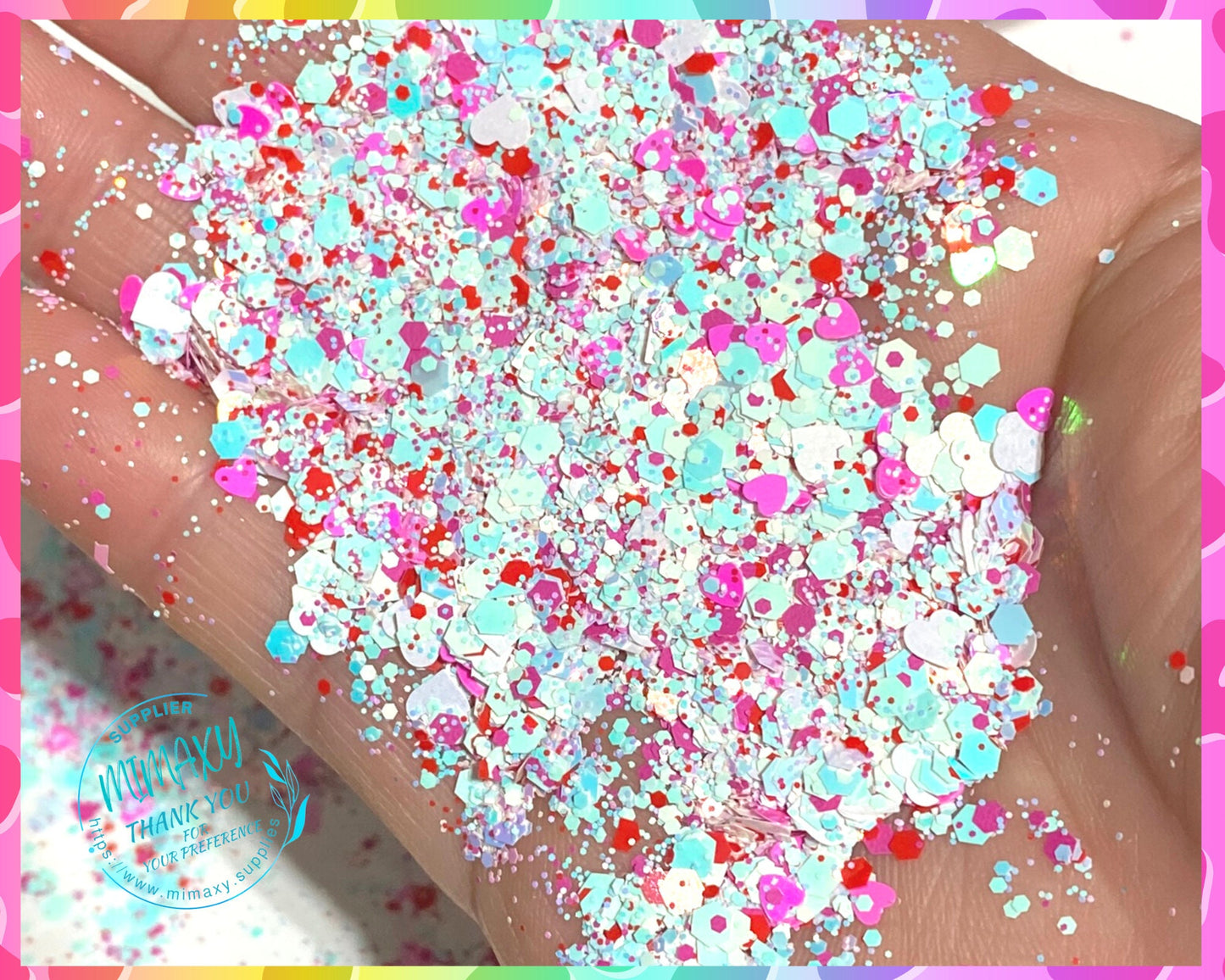 CANDY LOVE ,Shaped Glitter, Chunky Glitter Mix, Cosmetic, Nail Art, Resin,Snow Globe Tumbler, Valentine, lips, kiss, love, heart, AMOR 001