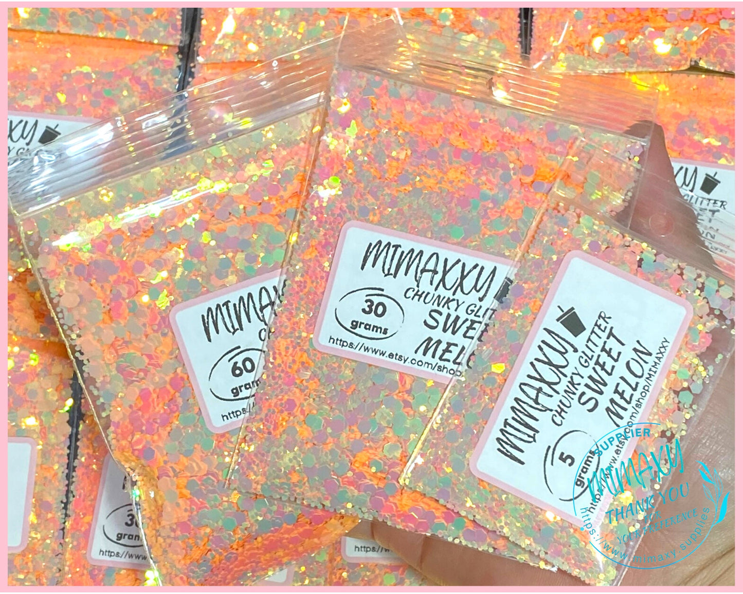 SWEET MELON ,Shaped Glitter, Chunky Glitter Mix, Cosmetic Glitter,Nail Art, Resin art,Snow Globe Tumbler,Craft, CHUNKY 005