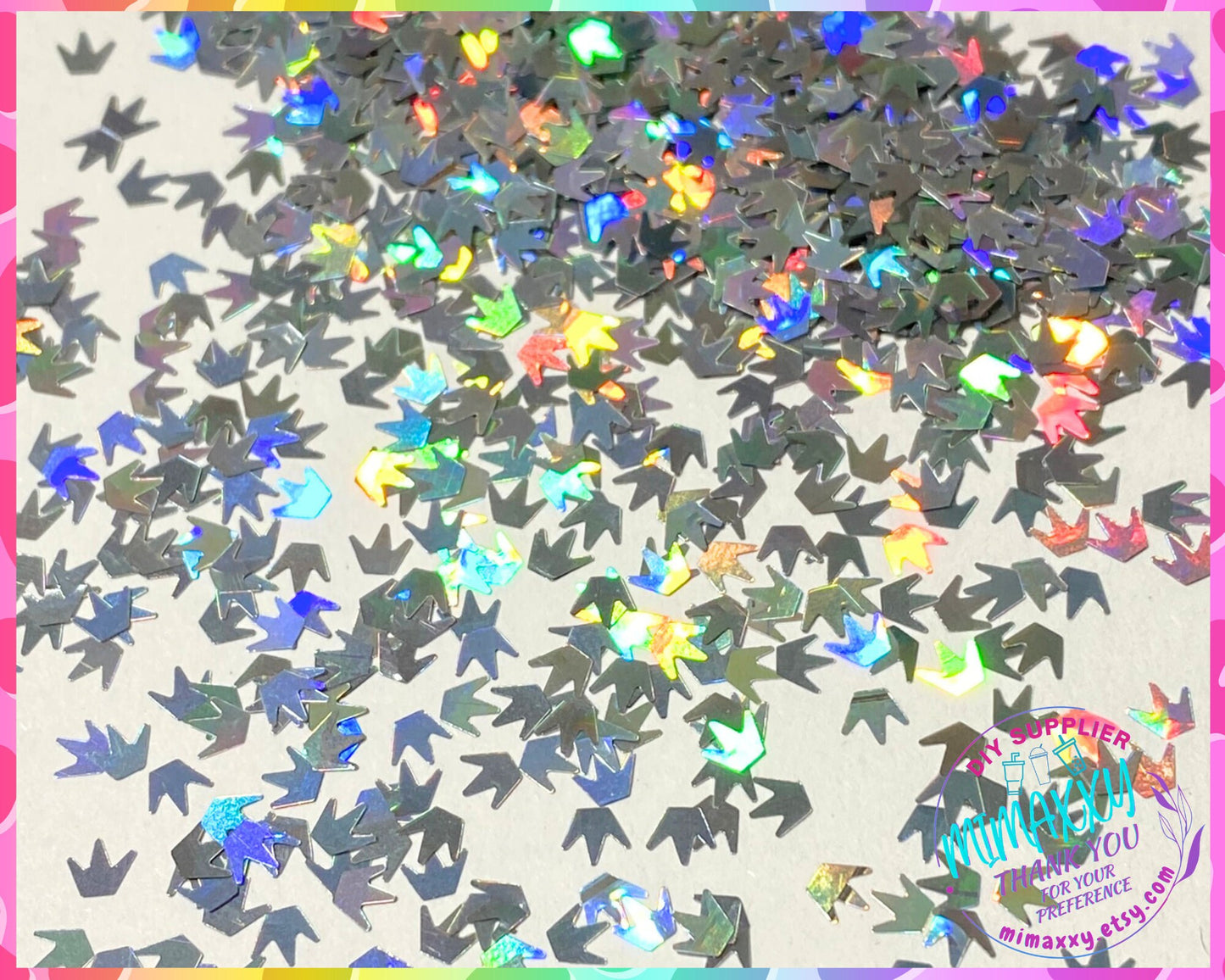 4mm Holographic Silver Crown, Shape Gliiter, Cosmetic, Body Painting,Nail, Resin art,Snow Globe Tumbler, DIY, SHAPES 021