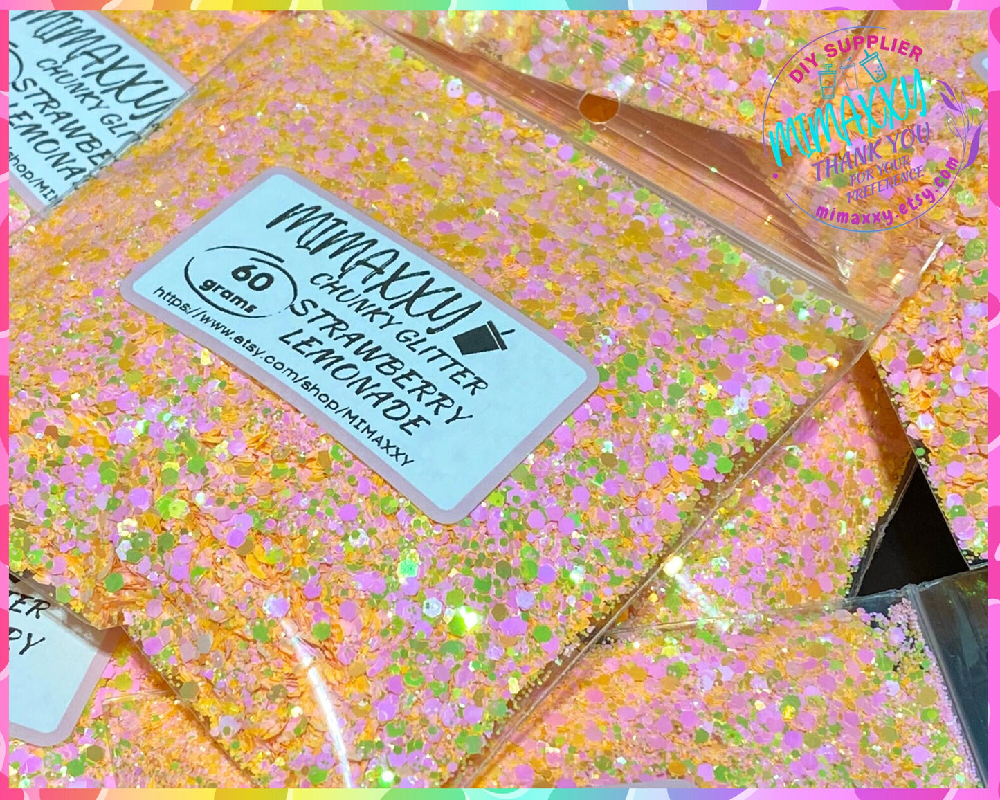 STRAWBERRY LEMONADE, Chunky Glitter Mix, Cosmetic Glitter,Nail Art, Resin art,Snow Globe Tumbler,Craft,Barbie Malibu, iridescent, MIX 030