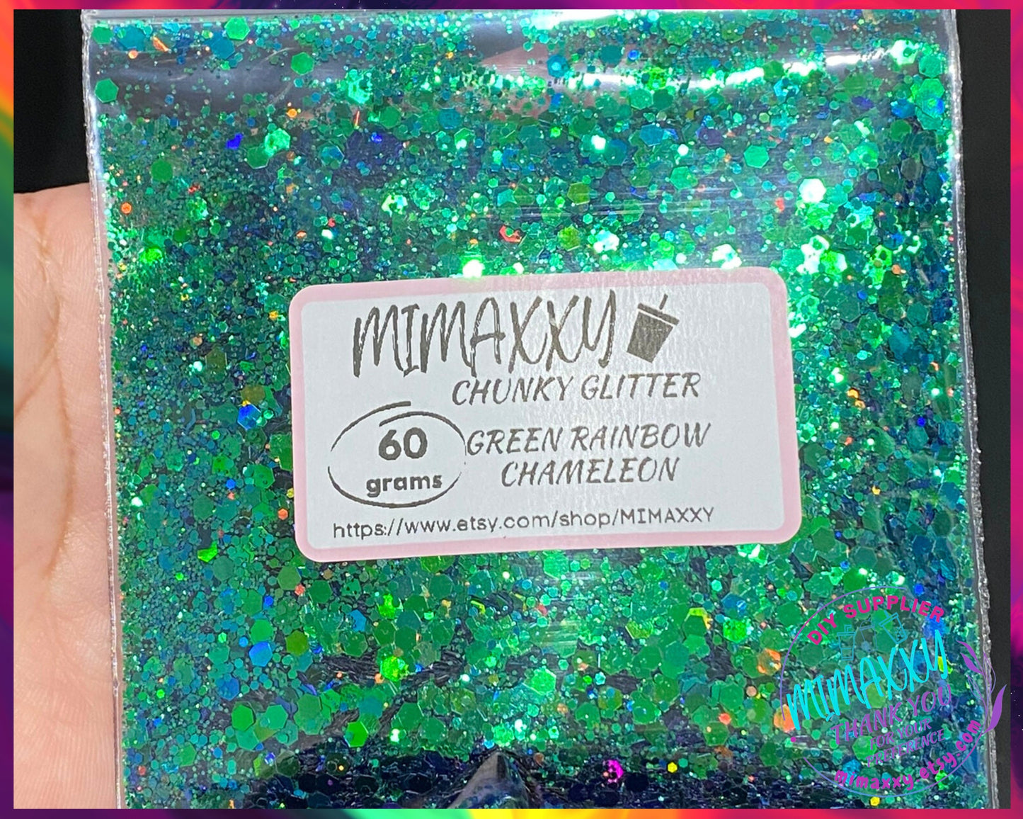 Green Rainbow Chameleon ,Shaped Glitter, Chunky Glitter Mix, Cosmetic Glitter,Nail Art, Resin art,Snow Globe Tumbler,Craft, CHAMELEON 008