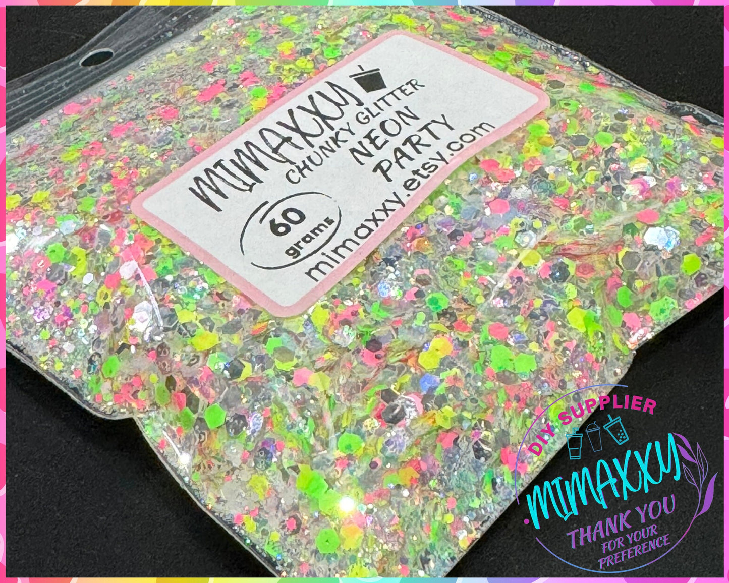 NEON PARTY , Chunky Glitter Mix, nail art, Cosmetic Glitter,Nail Art, Resin art,Snow Globe Tumbler,Craft, iridescent, 80, Mirror 005