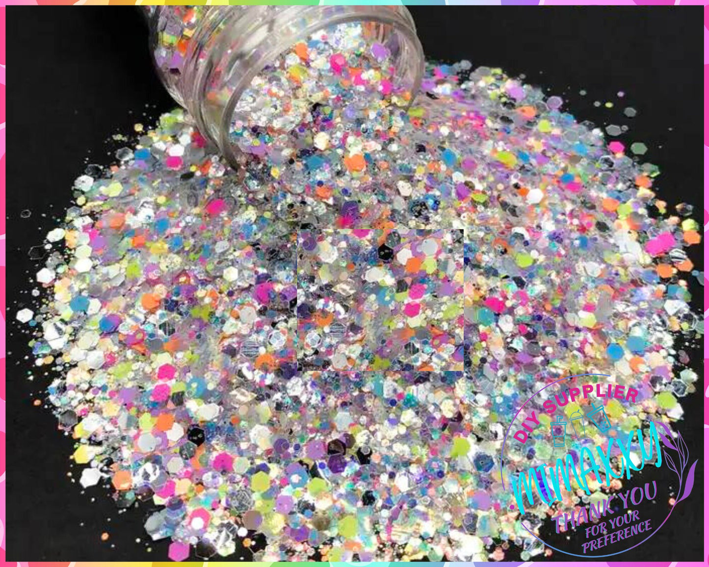 WINTER PARTY , Chunky Glitter Mix, nail art, Cosmetic Glitter,Nail Art, Resin art,Snow Globe Tumbler,Craft, iridescent, 80, Mirror 007