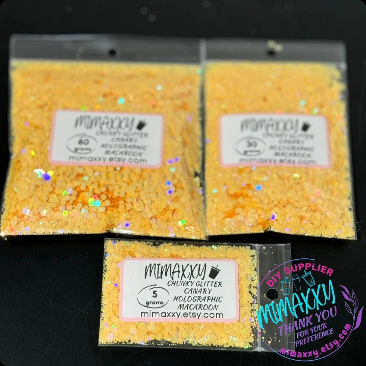 CANARY HOLOGRAPHIC MACAROON, Shaped Glitter, Chuny Glitter Mix, Cosmetic Glitter,Nail Art, Resin art,Snow Globe Tumbler ,Craft, Matte Hm 004