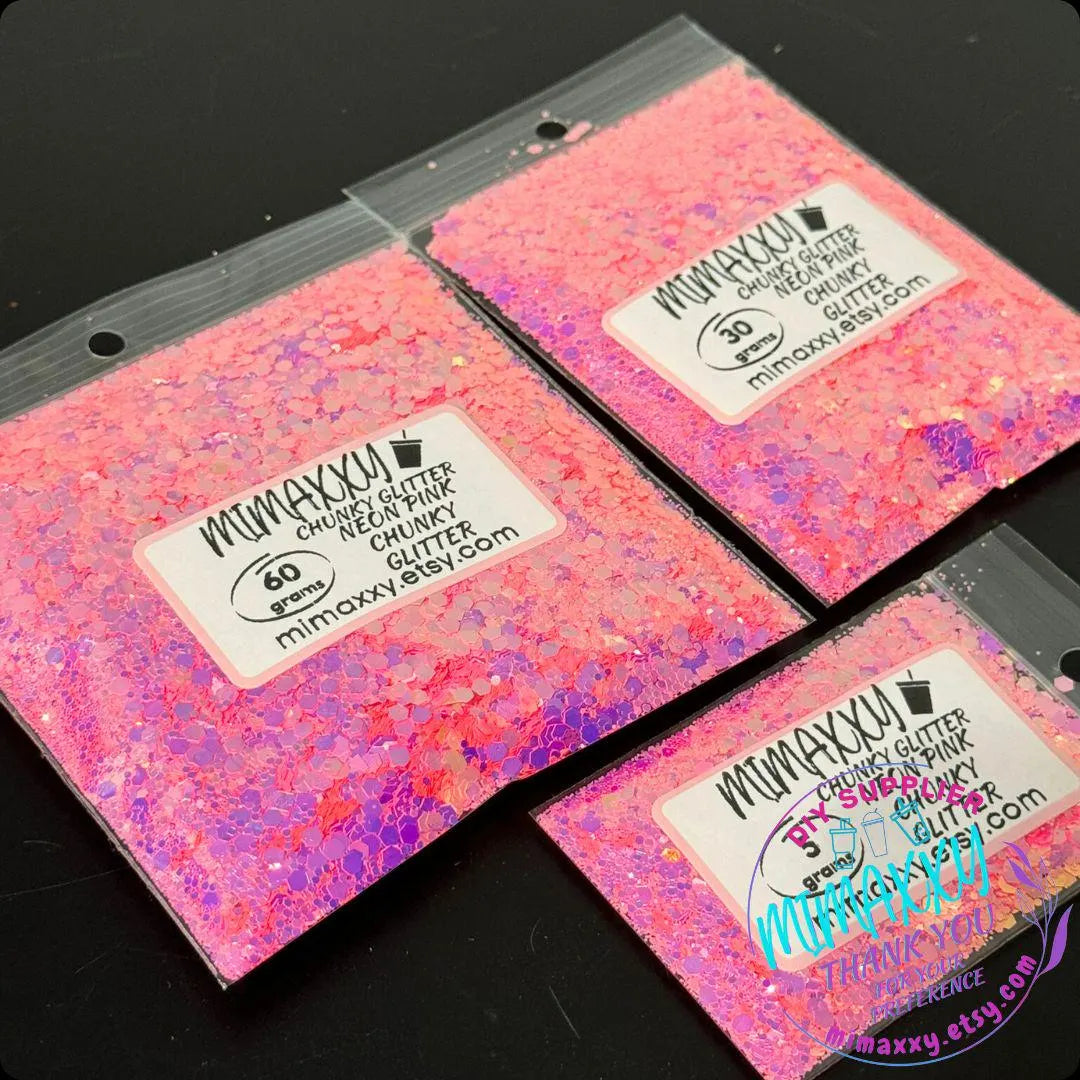 NEON PINK Chunky Glitter, Shaped Glitter, Cosmetic Glitter,Nail Art, Resin art,Snow Globe Tumbler,Craft, Mix 049