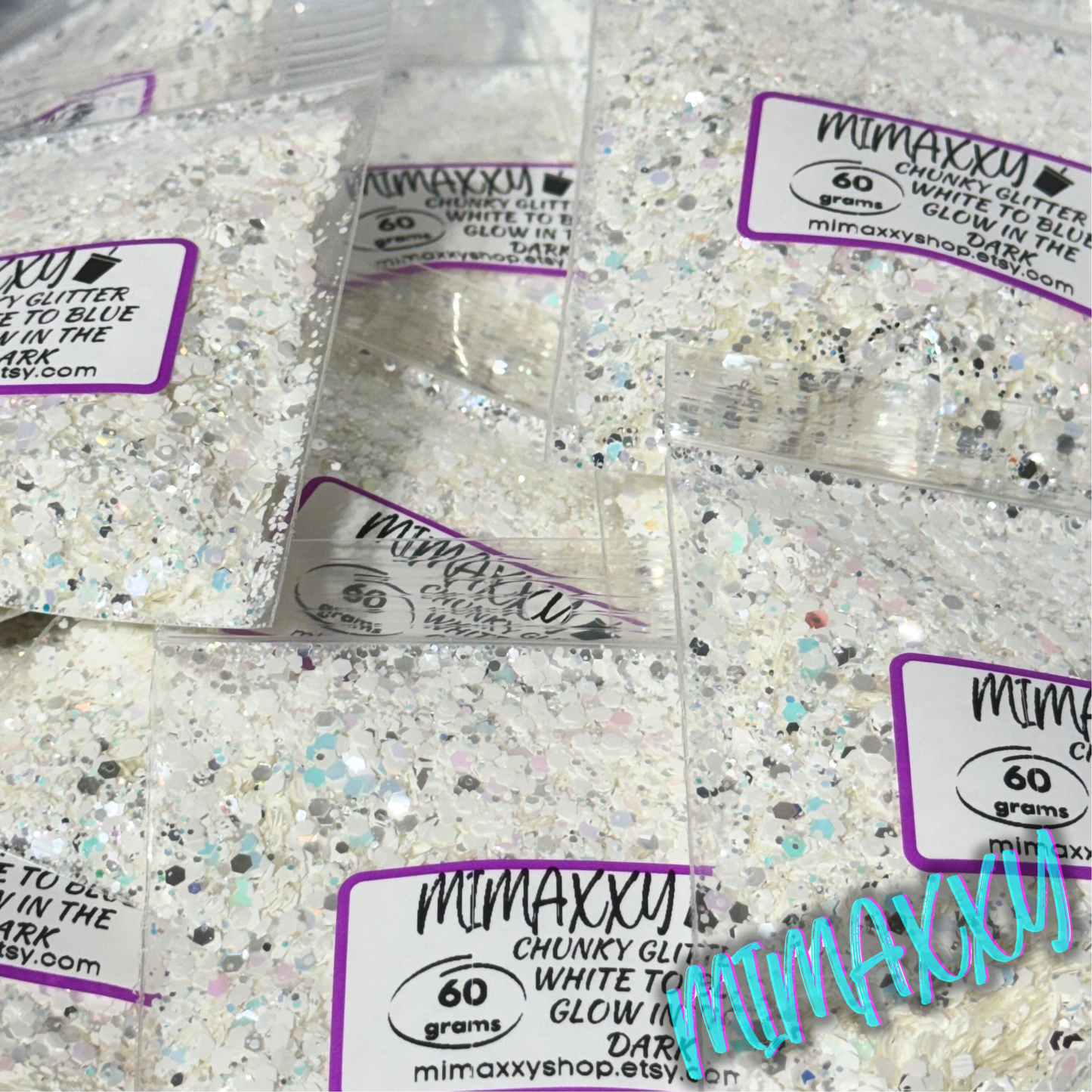 WHITE TO BLUE , GLOW IN THE DARK, Shaped Glitter, Chunky Glitter Mix, Cosmetic Glitter,Nail Art, Resin art,Snow Globe Tumbler,Craft