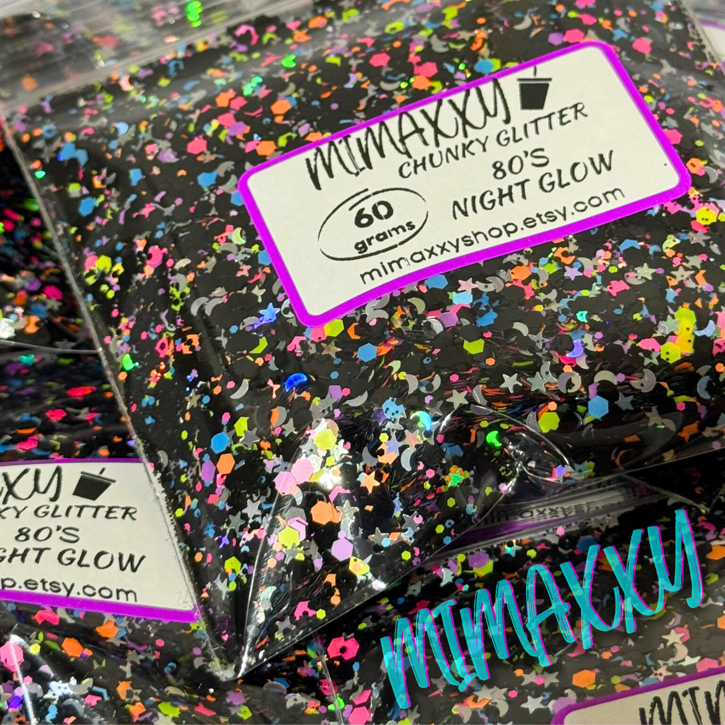 80'S NIGHT GLOW, Shaped Glitter, Chunky Glitter Mix, Cosmetic Glitter,Nail Art, Resin art,Snow Globe Tumbler,Craft