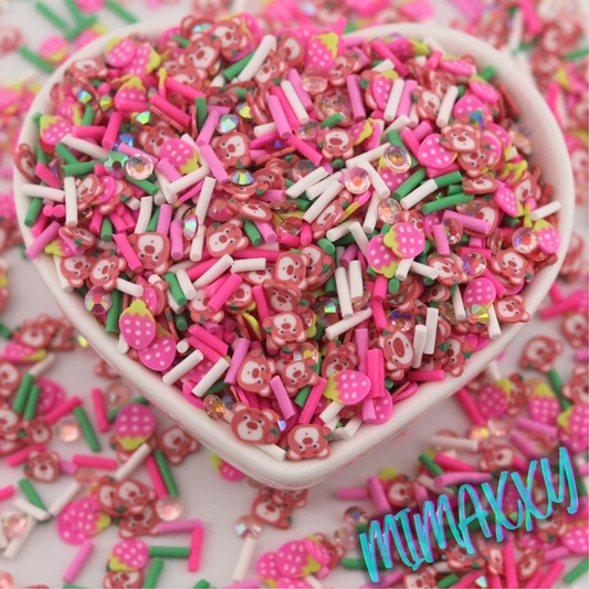 5mm Mix Strawberry Bear /Polymer Clay Slices, kawaii, teddy, crafts, tools, not edible, supplies, slime, resin, snow globe, hair, nail
