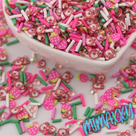 5mm Mix Strawberry Bear /Polymer Clay Slices, kawaii, teddy, crafts, tools, not edible, supplies, slime, resin, snow globe, hair, nail