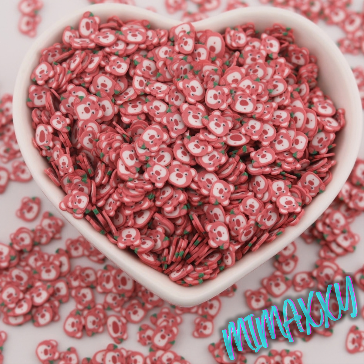 5mm Strawberry Bear /Polymer Clay Slices, kawaii, teddy, crafts, tools, not edible, supplies, slime, resin, snow globe, hair, nail