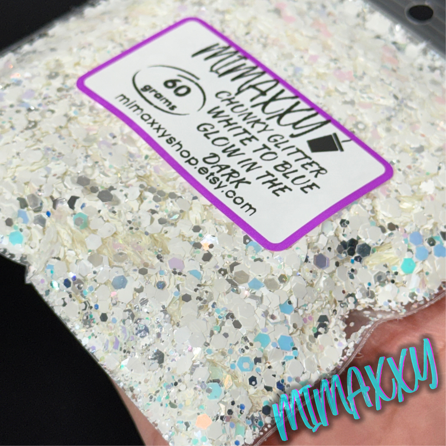 WHITE TO BLUE , GLOW IN THE DARK, Shaped Glitter, Chunky Glitter Mix, Cosmetic Glitter,Nail Art, Resin art,Snow Globe Tumbler,Craft