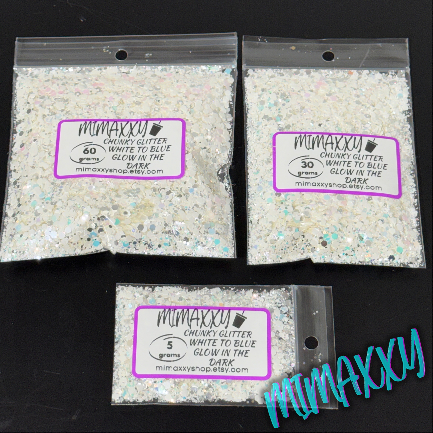 WHITE TO BLUE , GLOW IN THE DARK, Shaped Glitter, Chunky Glitter Mix, Cosmetic Glitter,Nail Art, Resin art,Snow Globe Tumbler,Craft