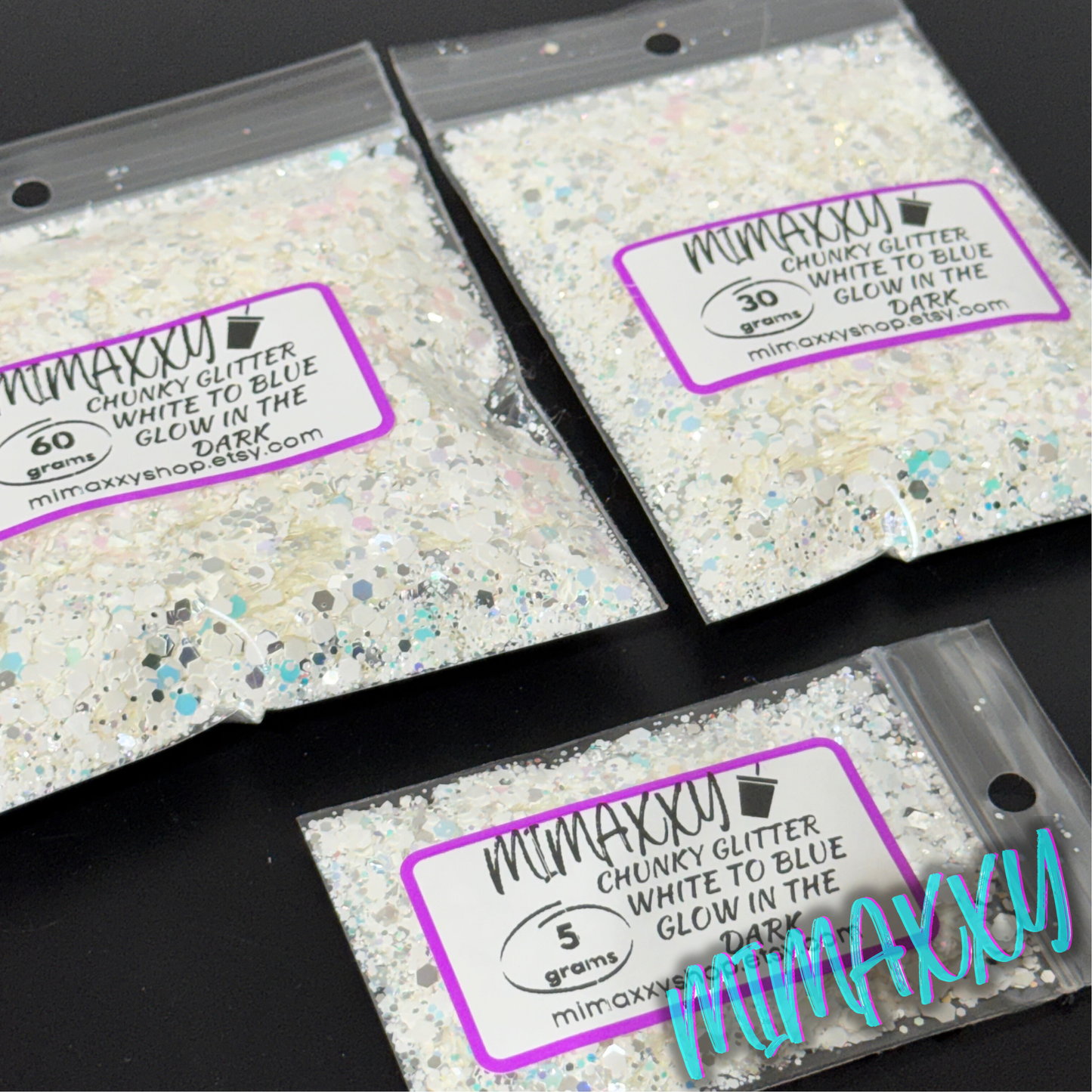 WHITE TO BLUE , GLOW IN THE DARK, Shaped Glitter, Chunky Glitter Mix, Cosmetic Glitter,Nail Art, Resin art,Snow Globe Tumbler,Craft