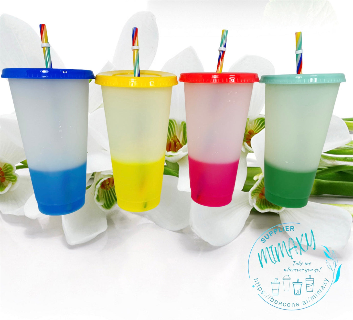 4Pack of 24oz Color CHANGING CUP / cold cups matching with lid and straw