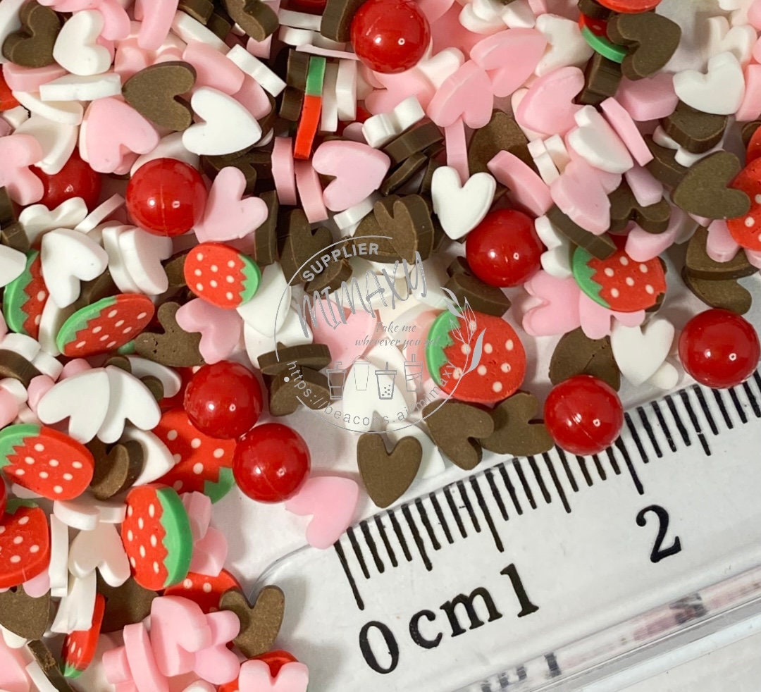 5mm Mix Valentine's day Polymer Clay Slices cherries, hearts, chocolate, strawberries, rainbow, pearls, kisses, icecream, mail lipstick LOVE