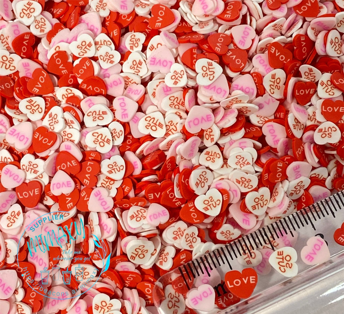 5mm Mix Valentine's day Polymer Clay Slices cherries, hearts, chocolate, strawberries, rainbow, pearls, kisses, icecream, mail lipstick LOVE