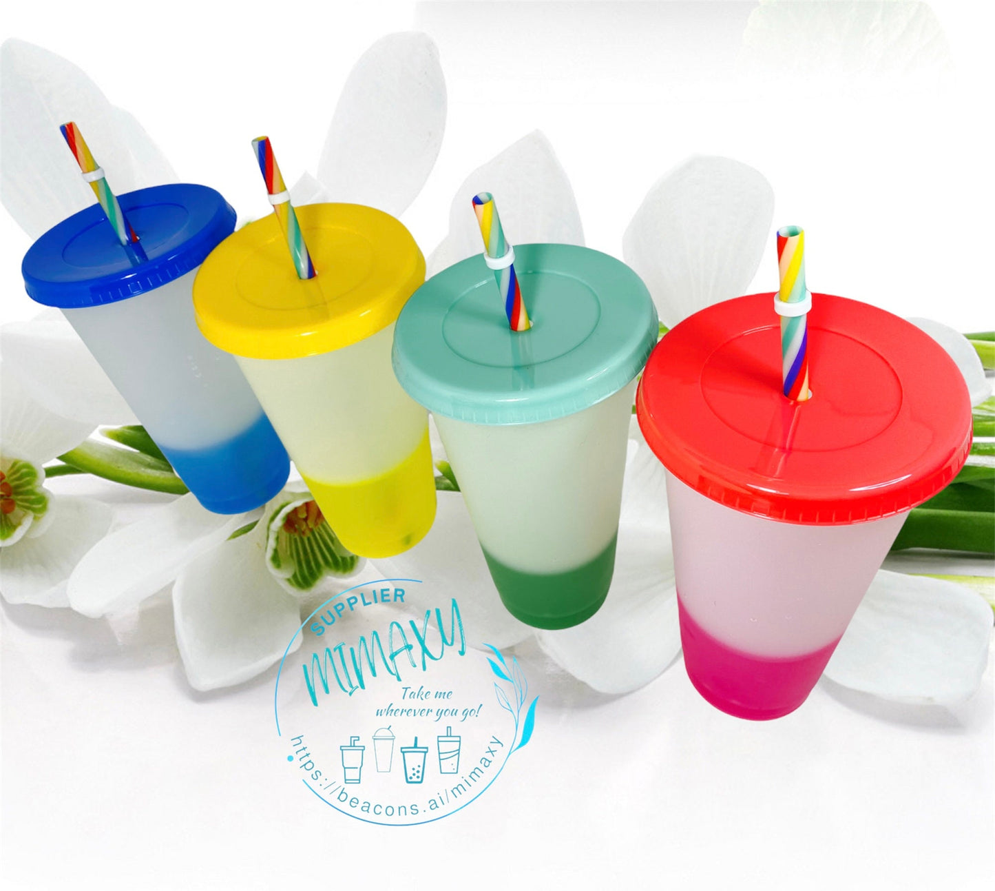 4Pack of 24oz Color CHANGING CUP / cold cups matching with lid and straw