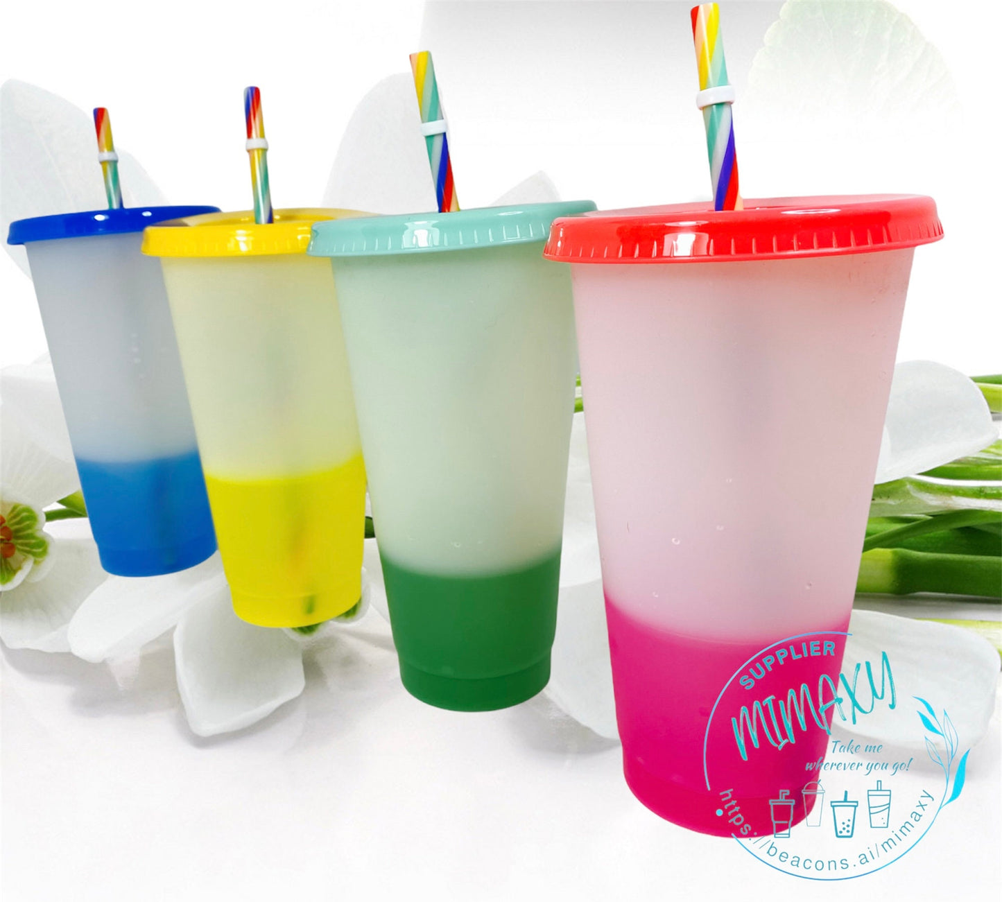 4Pack of 24oz Color CHANGING CUP / cold cups matching with lid and straw