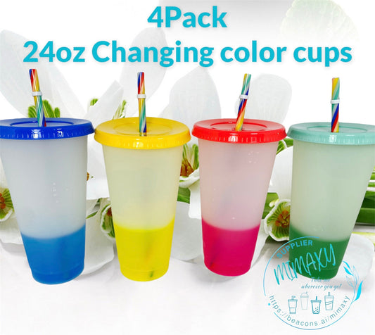 4Pack of 24oz Color CHANGING CUP / cold cups matching with lid and straw