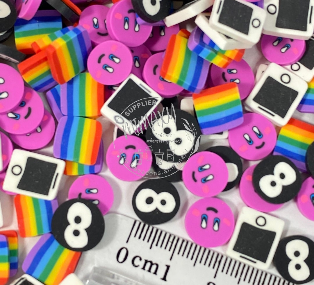10mm Rainbow retro, phone, Polymer Clay Slices / New Mix Polymer Clay Fimo / Cell Phone / Rainbow Flag / eyes / Assorted Beads Size, BEADS 2
