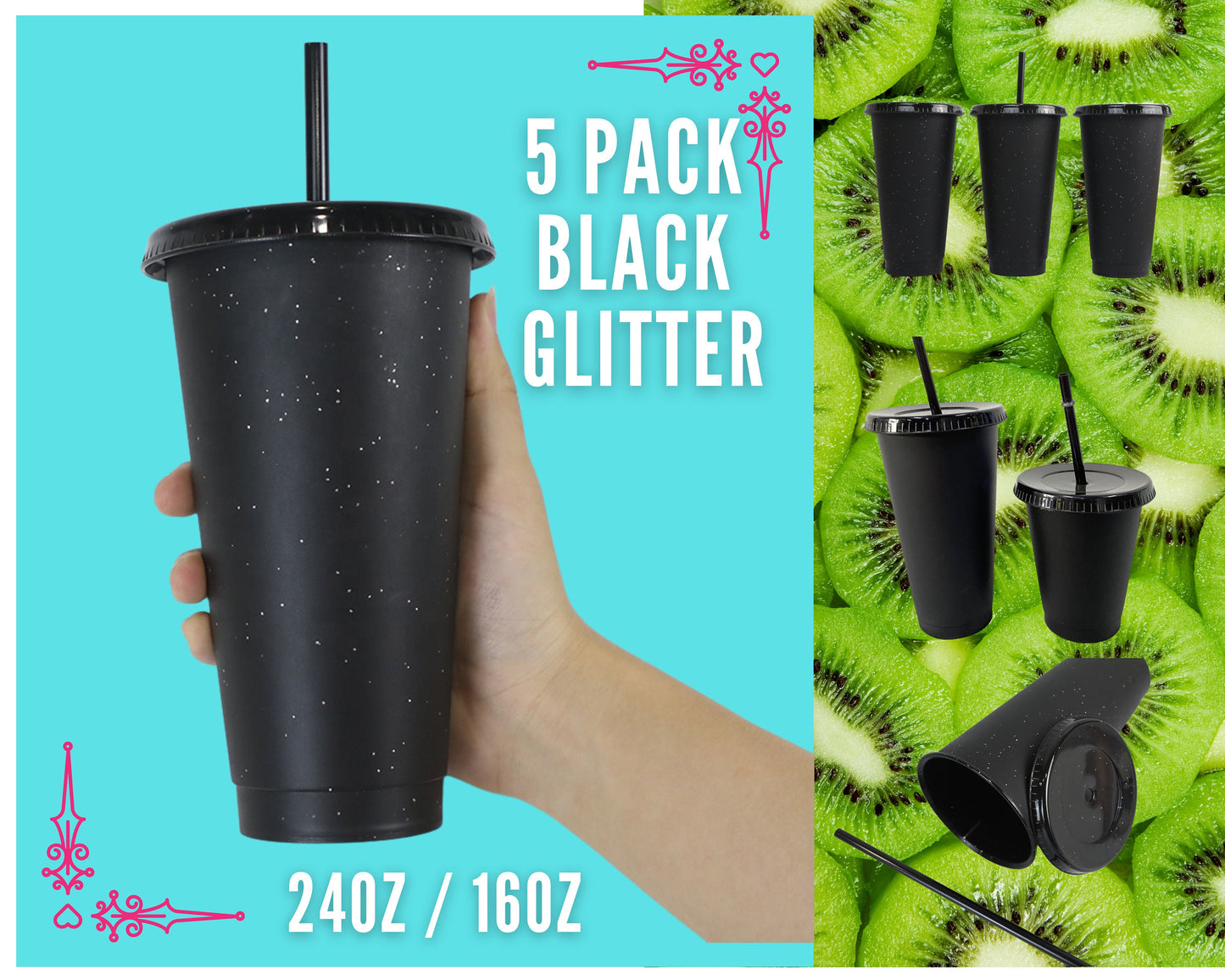 24oz 16oz Black Matte Cold Cups / Blanks / Glitter / Cold Changing Color / venti cups