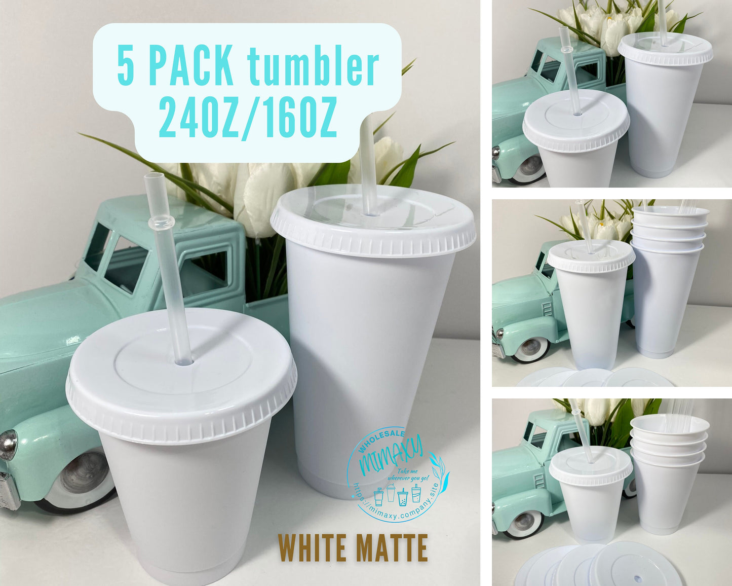 24oz & 16oz Clear Transparent cold cup / blank cup / Clear Transparent GLITTER cup lid and straw / white matte tumbler