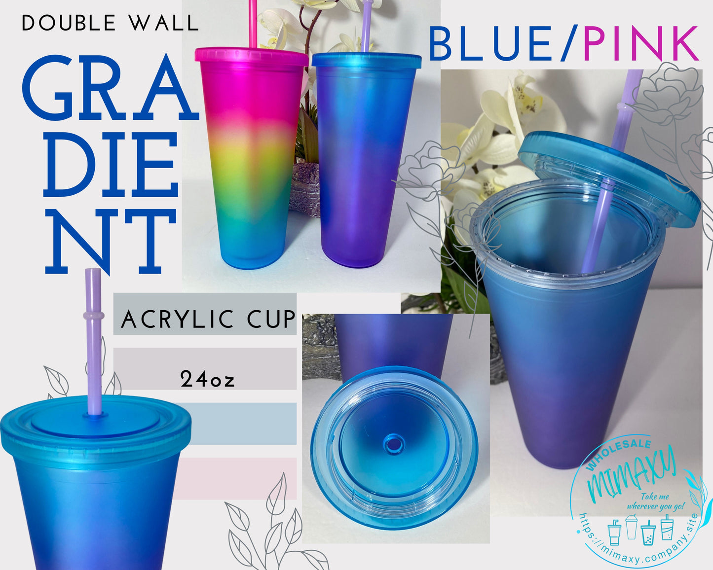 NEW 24oz GRADIENT OMBRE / Acrylic Tumbler / Double wall / Screw on lid and matching straw /ready to ship / Diy