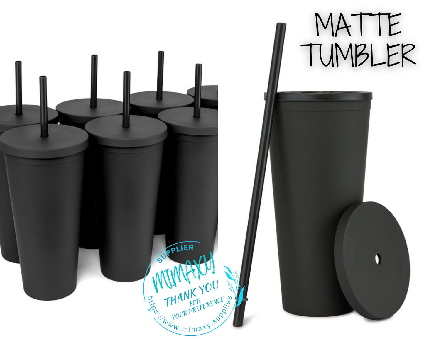 16oz/22oz. BLACK MATTE Tumbler / Double Wall Acrylic Tumbler, Blank,Pastel, Acrylic Matte Plastic, BPA Free,