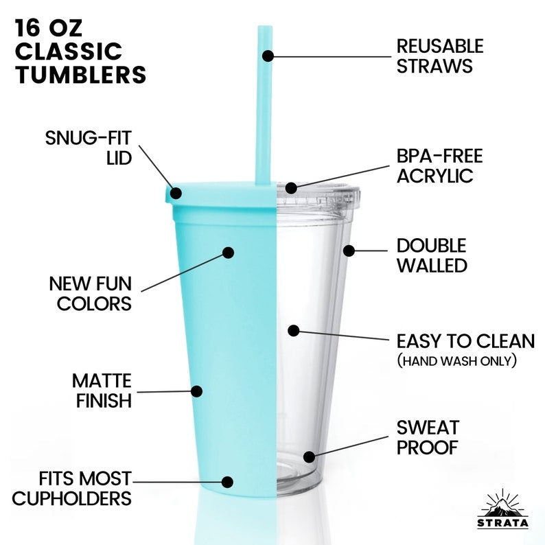 16oz/22oz. Light BLUE MATTE Tumbler / Double Wall Acrylic Tumbler, Blank,Pastel, Acrylic Matte Plastic, BPA Free,