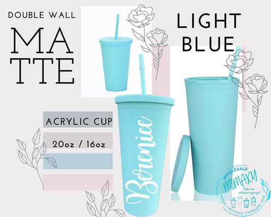 16oz/22oz. Light BLUE MATTE Tumbler / Double Wall Acrylic Tumbler, Blank,Pastel, Acrylic Matte Plastic, BPA Free,