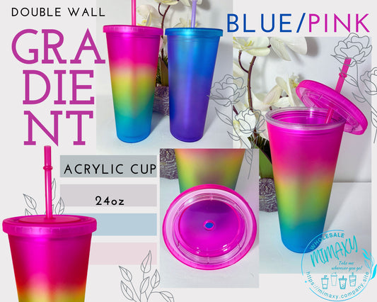 NEW 24oz GRADIENT OMBRE / Acrylic Tumbler / Double wall / Screw on lid and matching straw /ready to ship / Diy