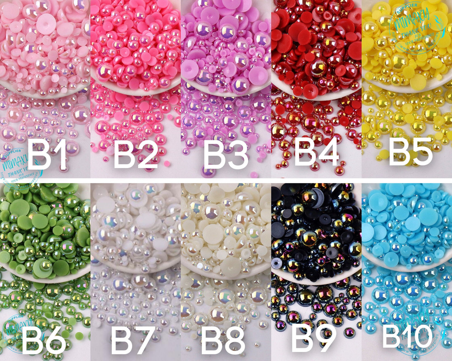 Flatback PEARLS / Mixed Size/Half Round / Faux Pearls/ Resin/ Nail Art/Deco /Embellishments /Crafting Supplies /Cabs (3mm,4mm,5mm,6mm,8mm)