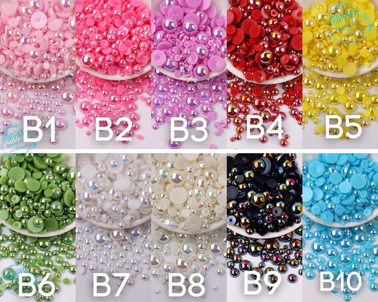 Flatback PEARLS / Mixed Size/Half Round / Faux Pearls/ Resin/ Nail Art/Deco /Embellishments /Crafting Supplies /Cabs (3mm,4mm,5mm,6mm,8mm)