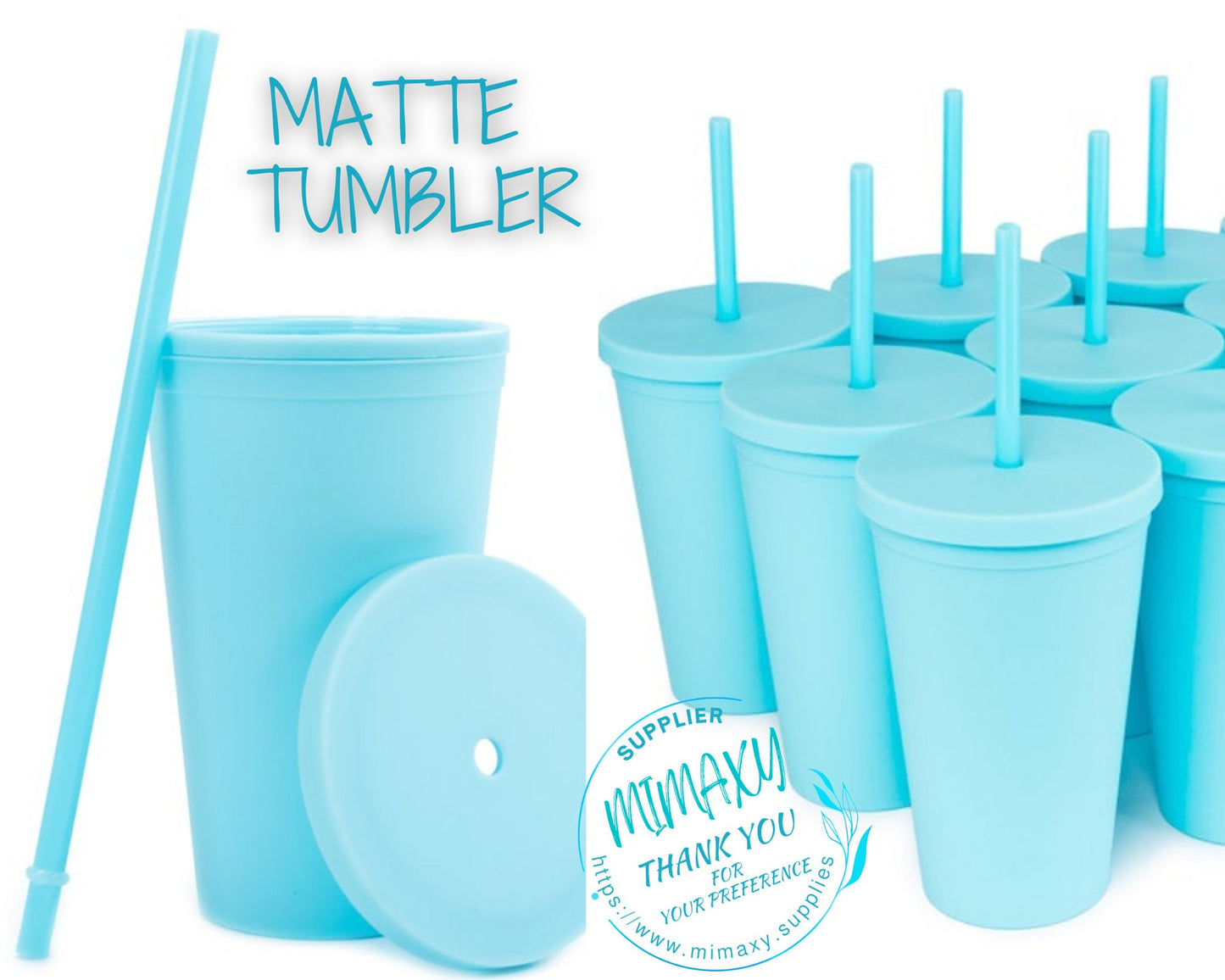 16oz/22oz. Light BLUE MATTE Tumbler / Double Wall Acrylic Tumbler, Blank,Pastel, Acrylic Matte Plastic, BPA Free,