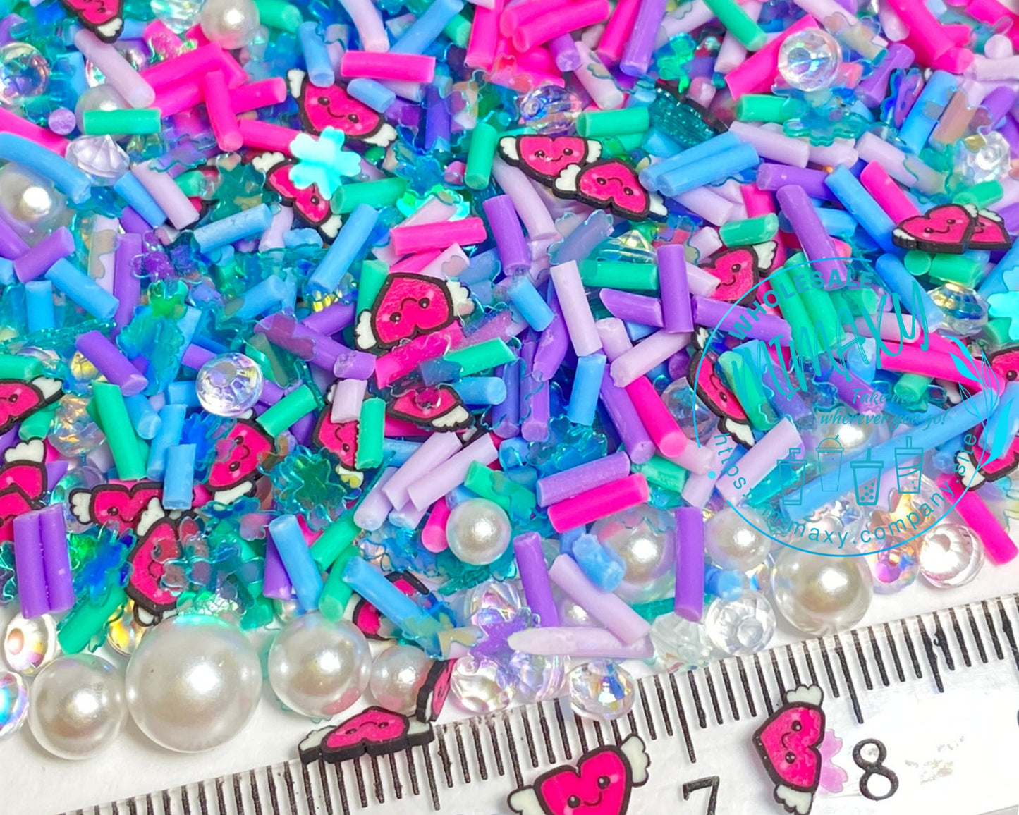 5-10mm Heart Wings and sprinkes, Polymer Clay Slices / resin art / nail art / snow globe tumbler / crafts / supplies / DIY / MERMAID 009