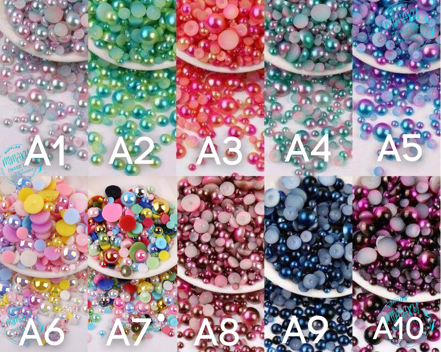 Flatback PEARLS / Mixed Size/Half Round / Faux Pearls/ Resin/ Nail Art/Deco /Embellishments /Crafting Supplies /Cabs (3mm,4mm,5mm,6mm,8mm)