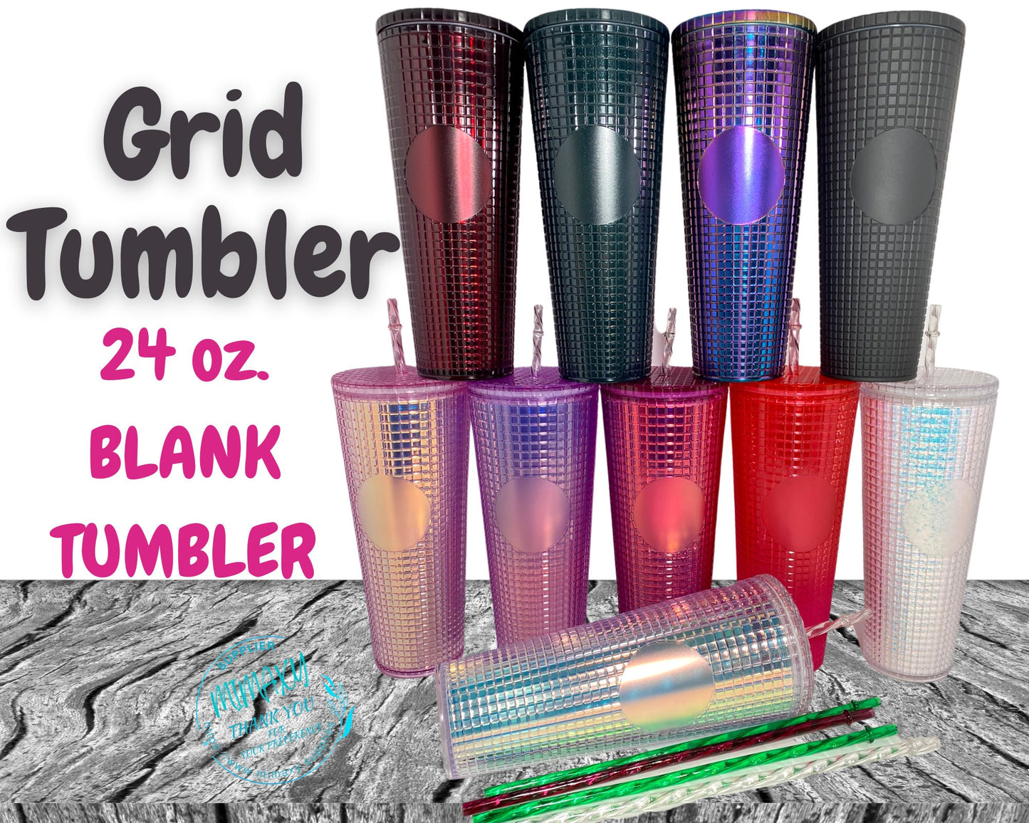 24oz. GRID Spring Tumbler / Gift / Cup / Blank Cup / Blank Tumbler / Coffee Shop Tumbler / Cold Cup / Customizable Logo / NO BRAND