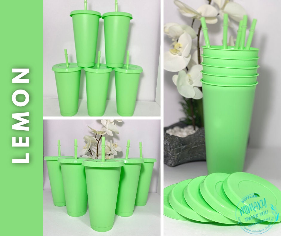SET OF 5 Blank 24oz. Pastel Matte Colored Plastic Tumbler, 24oz. solid color cold cup, cup with straw and lid, Reusable, venti, lid & straw