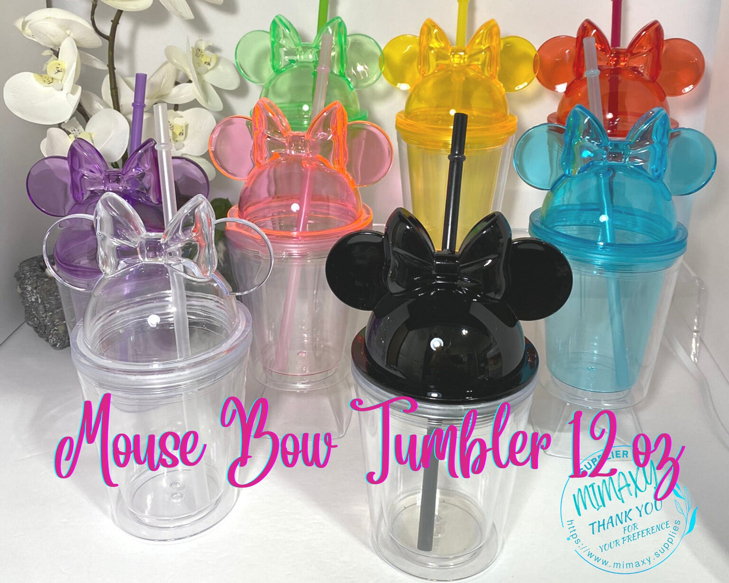 12oz MOUSE TUMBLER, Bow, Cup Tumbler for Kids / Blank/ DIY/ Double Wall Tumbler/Clear Plastic Acrylic Reusable Tumbler /perfect for crafts