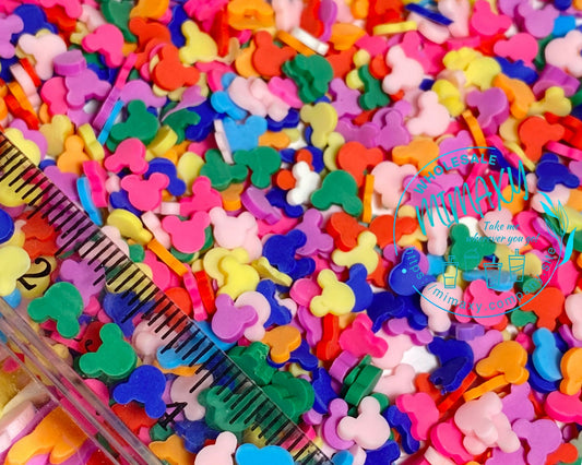 5mm Rainbow Mix Mouse Head, Sprinkle, Slime, Polymer Clay Slices, Slices Fake Bake Nail Art Faux Craft Ships, kawaii, CARTOON MIX 005