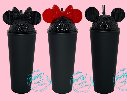Studded Mouse Lid with MATTE BLACK Tumbler /22oz. Tumbler/ Black / blank, Diy, Perfect for crafts/ Great quality cup, very sturdy & stylish.