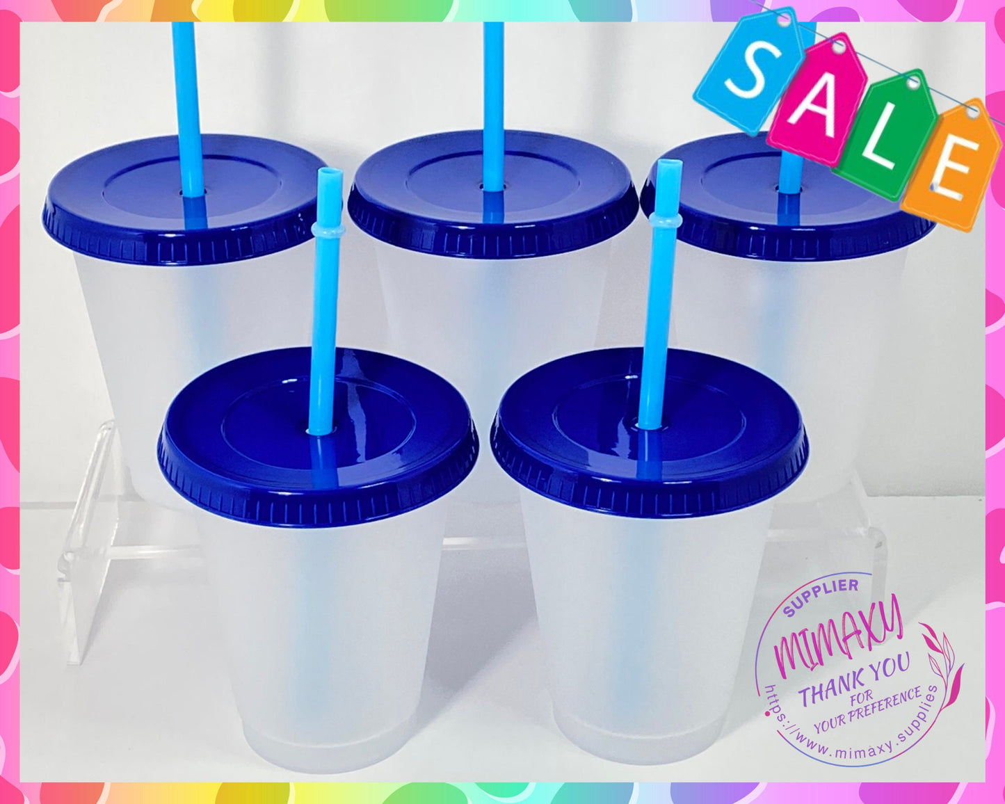 16 oz, FROSTED Plastic Cups, tumbler, reusable, lid color, blue, green, pink, red, fiusha, 5cups per Pack / DIY/ Perfect for crafting/ Blank