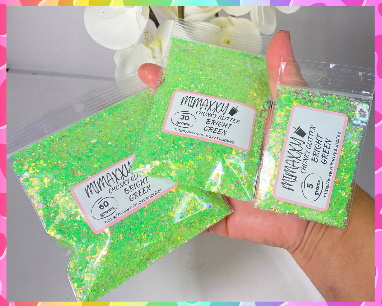 BRIGHT GREEN, Shaped Glitter, Chunky Glitter Mix, Cosmetic Glitter,Nail Art, Resin art,Snow Globe, YELLOW, iridescent, lemon, Bright 003