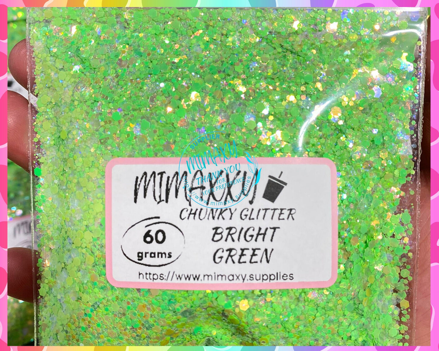 BRIGHT GREEN, Shaped Glitter, Chunky Glitter Mix, Cosmetic Glitter,Nail Art, Resin art,Snow Globe, YELLOW, iridescent, lemon, Bright 003